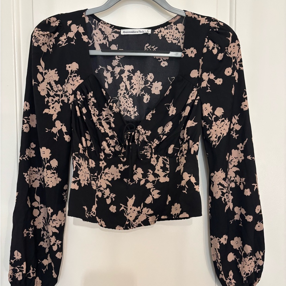 Abercrombie and Fitch Black and Pink Sweetheart Tie Neckline Women's Top